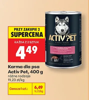 Karma dla psa Activ Pet z wątróbką wołową i ziemniakami promocja w Biedronka