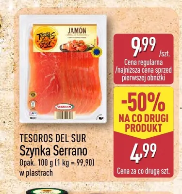 Szynka Serrano w plastrach Tesoros del Sur promocja w Aldi