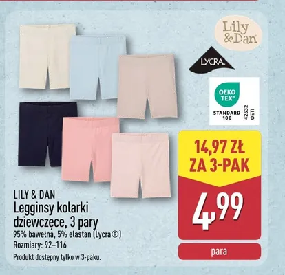 Legginsy kolarki dziewczęce LILY & DAN 3-pak promocja w Aldi