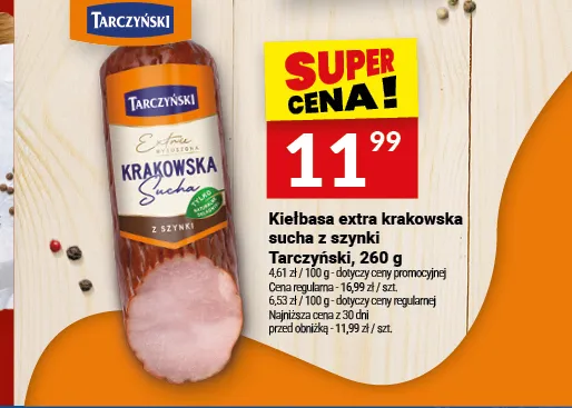 Kiełbasa extra krakowska sucha z szynki Tarczyński promocja w Twój Market