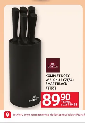 Komplet noży w bloku 5 części Smart Black Gerlach promocja w Selgros