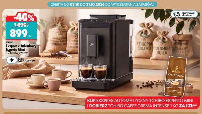 Ekspres ciśnieniowy Esperto Mini czarny Tchibo promocja w Biedronka Home