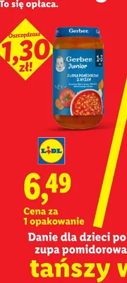 Danie dla dzieci po 12m-cu, zupa pomidorowa z ryżem promocja w Lidl