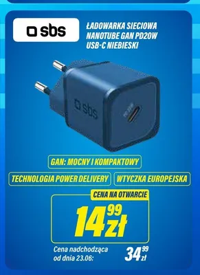 Ładowarka sieciowa SBS Nanotube GaN PD20W USB-C niebieski promocja w RTV EURO AGD