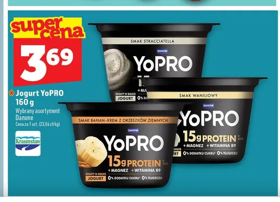 Jogurt YoPRO banan-krem z orzeszków ziemnych promocja w TOPAZ