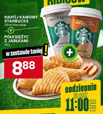 Zestaw napój kawowy Starbucks Caramel Macchiato + półksiężyc z jabłkami promocja w Stokrotka