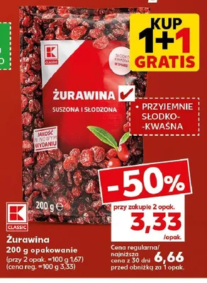 Żurawina suszona i słodzona K-Classic promocja w Kaufland