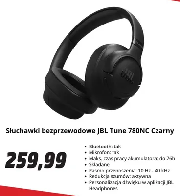 Słuchawki bezprzewodowe Jbl Tune 780NC Czarny promocja w Media Markt