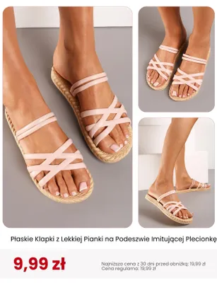 Klapki damskie płaskie Renee z lekkiej pianki na podeszwie imitującej plecionkę promocja w Renee