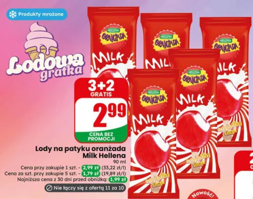 Lody na patyku oranżada Milk Hellena promocja w Dino
