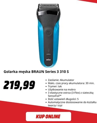 Golarka męska BRAUN Series 3 310 S promocja w Media Markt