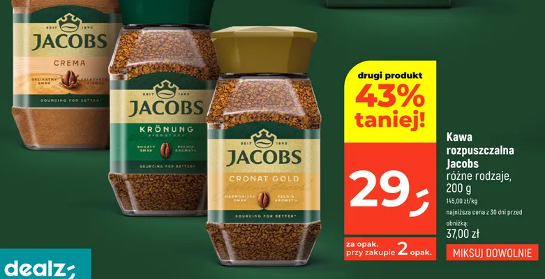 Kawa rozpuszczalna Jacobs Cronat Gold promocja w Dealz