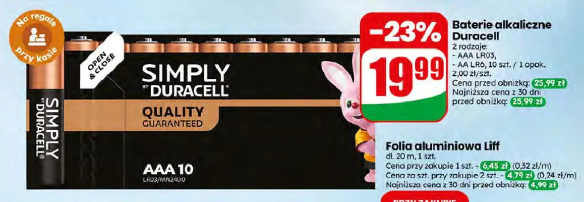 Baterie alkaliczne Duracell Simply AAA LR03 10-pak promocja w Dino