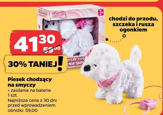 Piesek chodzący na smyczy promocja w Netto