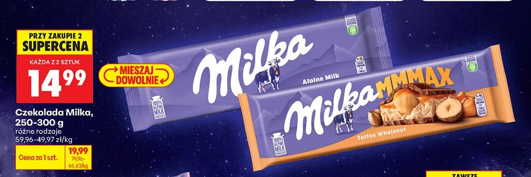 Czekolada mleczna 250-300 g, różne rodzaje promocja w Biedronka