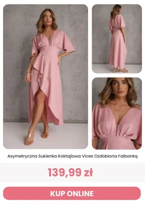 Sukienka koktajlowa asymetryczna Renee Vices ozdobiona falbanką promocja w Renee