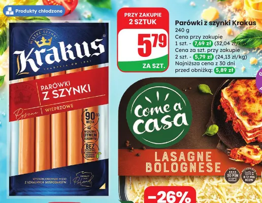 Parówki z szynki Krakus promocja w Dino
