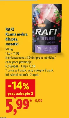 Karma mokra dla psa Rafi z królikiem promocja w Lidl