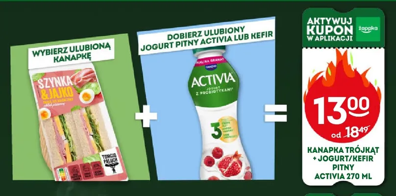 Zestaw kanapka trójkąt + jogurt pitny lub kefir Activia 270 ml promocja w Żabka