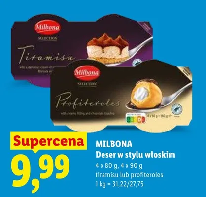 Deser w stylu włoskim tiramisu lub profiteroles promocja w Lidl