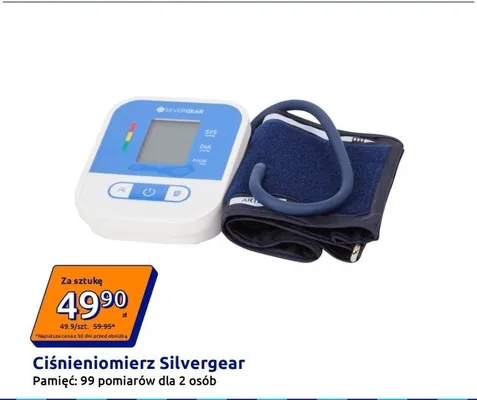 Ciśnieniomierz Silvergear pamięć: 99 pomiarów dla 2 osób promocja w Action