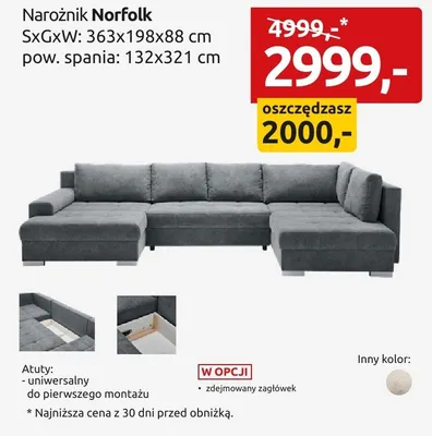 Narożnik Norfolk promocja w Black Red White