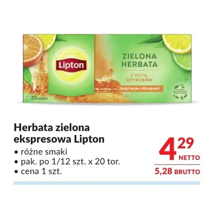 Herbata zielona ekspresowa Lipton promocja w Makro