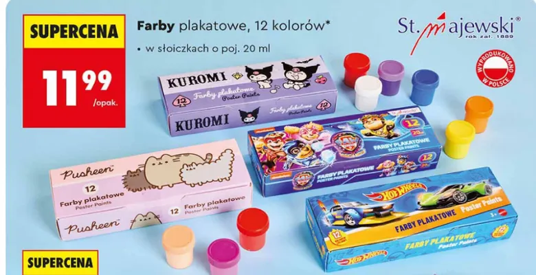 Farby plakatowe, 12 kolorów promocja w Biedronka