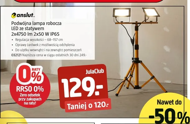 Podwójna lampa robocza LED ze statywem Anslut promocja w Jula