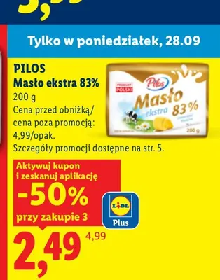 Masło ekstra Pilos 83% promocja w Lidl