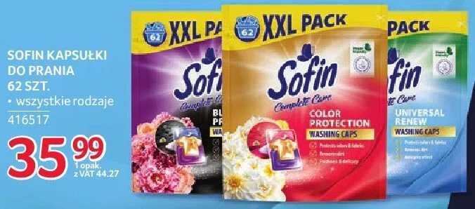 Kapsułki do prania Sofin 62 szt. - wszystkie rodzaje promocja w Selgros