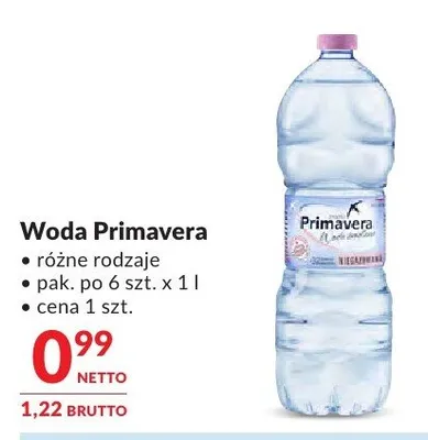 Woda Primavera różne rodzaje promocja w Makro