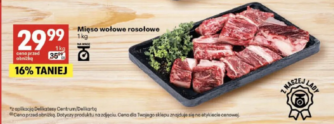 Mięso wołowe rosołowe promocja w Delikatesy Centrum