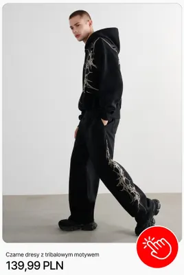 Czarne dresy z tribalowym motywem Cropp promocja w Cropp