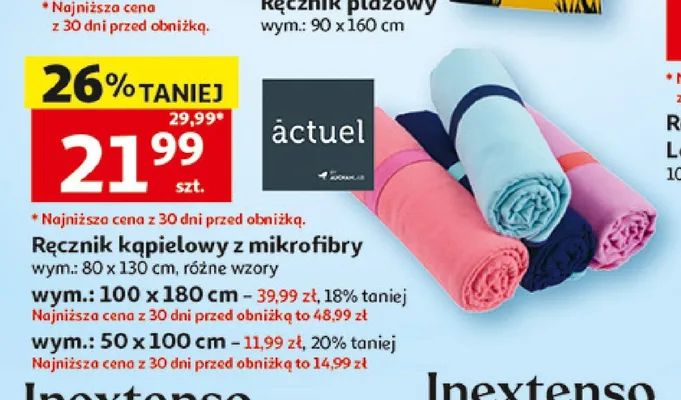 Ręcznik kąpielowy z mikrofibry Actuel 80x130 cm promocja w Auchan