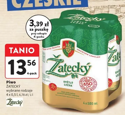 Piwo Żatecký wybrane rodzaje 4-pack promocja w Intermarche