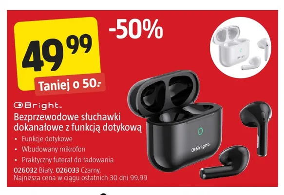 Bezprzewodowe słuchawki dokanałowe Bright promocja w Jula