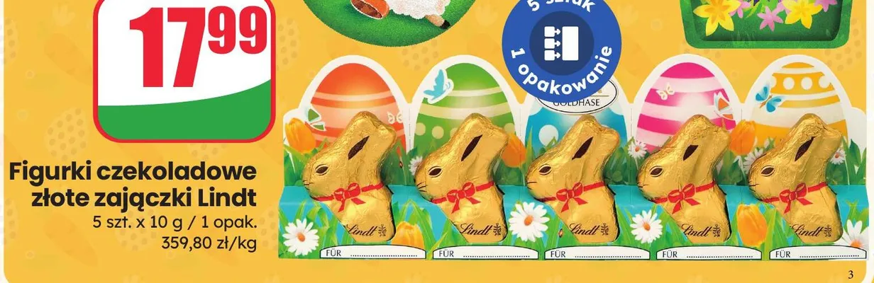 Figurki czekoladowe złote zajączki promocja w Dino