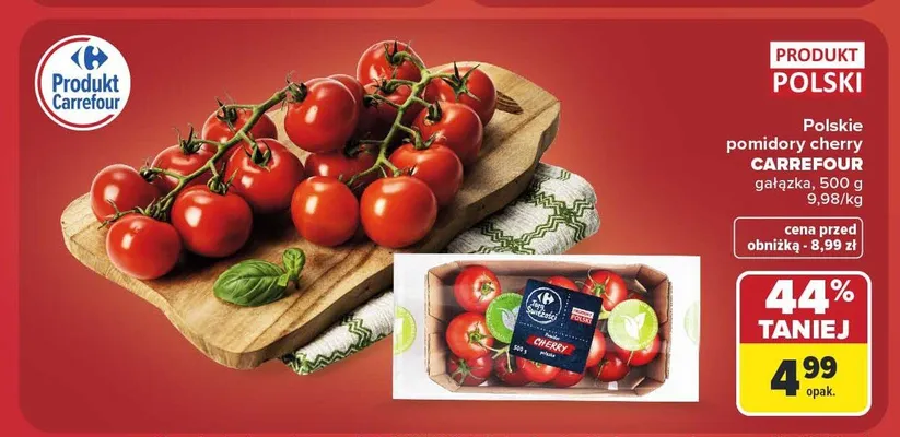 Pomidory cherry na gałązce Carrefour polskie promocja w Carrefour