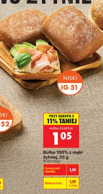 Bułka 100% z mąki żytniej niski IG 51 promocja w Biedronka