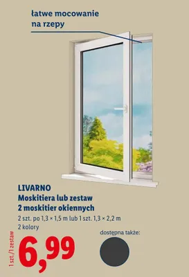 Moskitiera okienna Livarno 2szt. po 1,3x1,5m lub 1szt. 1,3x2,2m 2 kolory promocja w Lidl