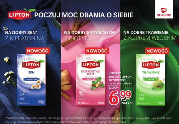 Herbata ziołowa Lipton 20 torebek różne rodzaje promocja w Selgros