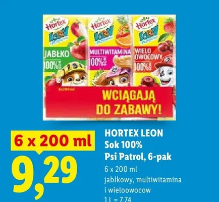 Sok 100% Hortex Leon Psi Patrol 6-pak jabłkowy promocja w Lidl
