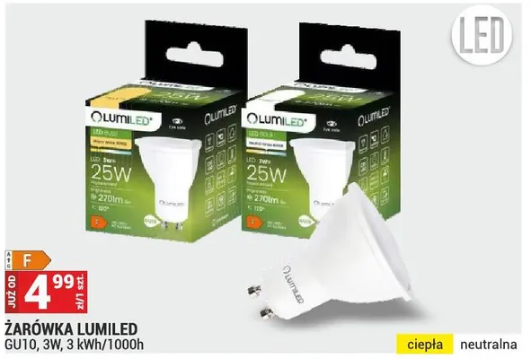 Żarówka Lumiled GU10, 3W, 3 kWh/1000h promocja w Merkury Market