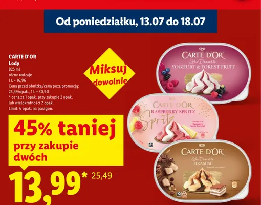 Lody Carte d'Or Yoghurt & Forest Fruit promocja w Lidl