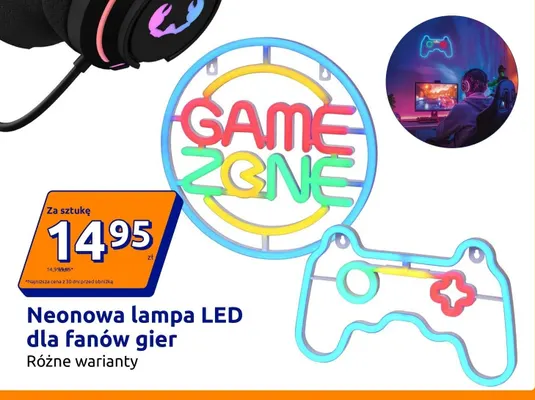 Neonowa lampa LED dla fanów gier promocja w Action