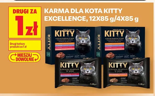 Karma dla kota Kitty Excellence 4-pak 85 g promocja w Biedronka