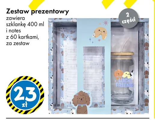 Zestaw prezentowy szklanka 400 ml i notes z 60 kartkami promocja w Tedi