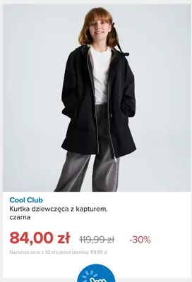 Kurtka dziewczęca z kapturem czarna Cool Club promocja w Smyk