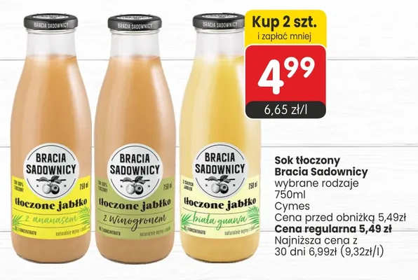Sok tłoczony jabłko z winogronem Bracia Sadownicy promocja w Market Point